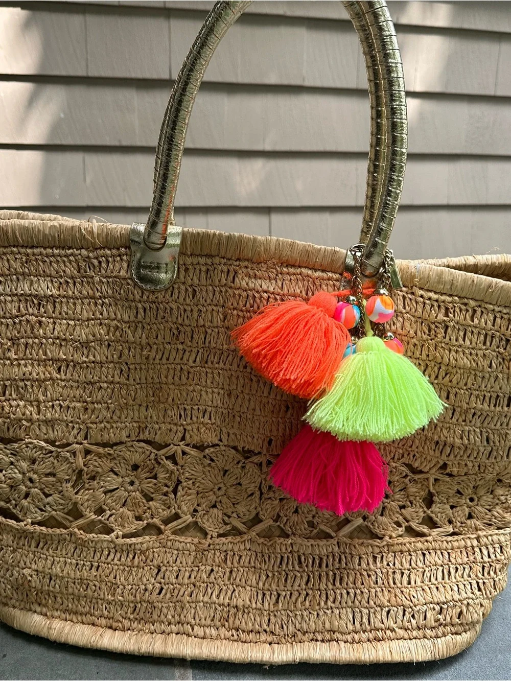 Lilly Pulitzer Riviera Straw Tote with Neon Tassel Charms